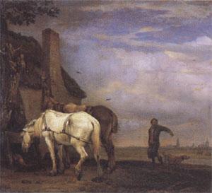 POTTER, Paulus Two Drafthorses in Front of a Cottage (mk05) Germany oil painting art